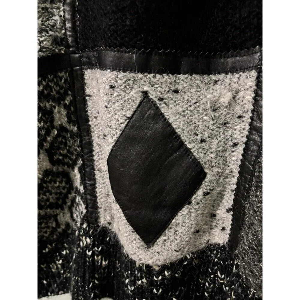 Vintage 80’s Susann D Sweater Black Gray Leather Trim Colorblock Oversized Sz S